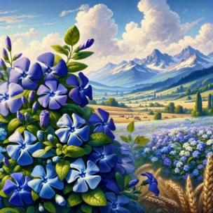 C:\Users\Наталочка\Desktop\DALL·E 2024-02-29 14.10.19 - Enhance the previously created image inspired by Taras Shevchenko's poetry in a patriotic-national style by adding periwinkle flowers to the scene. Th.png